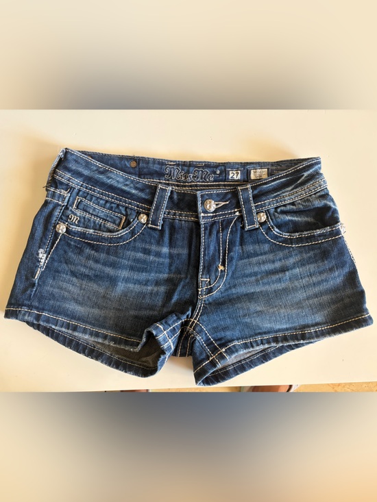 Miss Me Pants - Miss Me Blue Faded Denim Shortie Shorts
